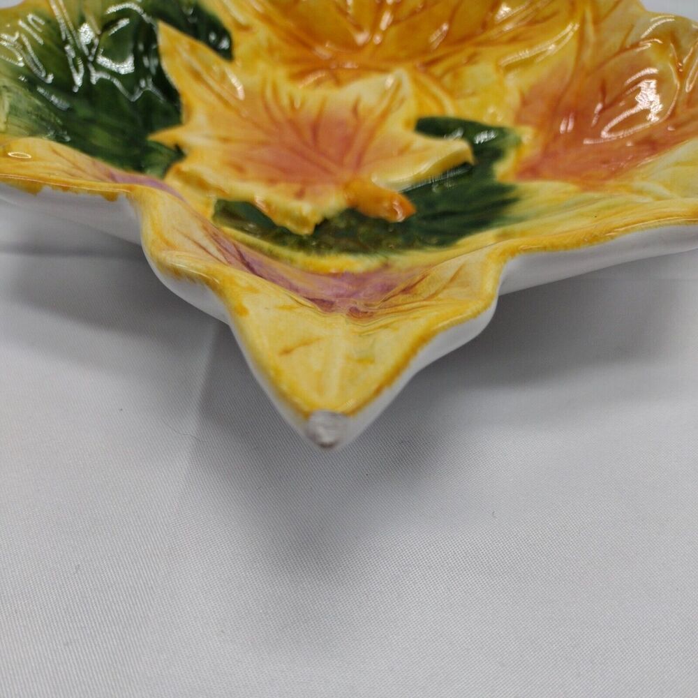 WCL Maple Leaf Dish Square Trinket Decorative Orange Green Autumn Seasonal - Picture 4 of 4